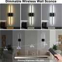 Battery Operated Wall Sconces Set of Two, Dimmable Wall Sconce with Remote Control, Rechargeable LED Wireless Wall Light for Bedroom, Living Room, Hallway, 350° Rotate, 26.7 Inch, Black(2 Pack)
