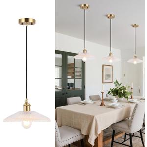 Modern Large Pendant Light 11 Inches Water Ripple Clear Glass Shades Brushed Brass Gold Hanging Lamp Farmhouse Adjustable Ceiling Hanging Lights Kitchen Island Dining Room Bedroom