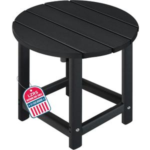 LZRS Round Adirondack Patio Side Table End Table, Outdoor Side Tables for Patio, Backyard, Pool, Indoor Companion, Easy Maintenance & Weather Resistant(Black)