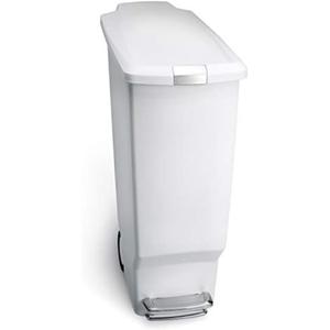 Simplehuman 40 Liter / 10.6 Gallon Slim Kitchen Step Trash Can With Secure Slide Lock, White Plastic