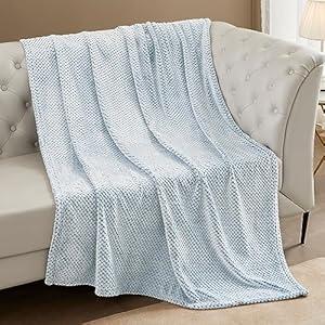 Exclusivo Mezcla Waffle Textured Mixed Slate Blue Fleece Blanket, Super Soft and Warm 50x70 inches Throw Blanket for Couch, Cozy, Fuzzy and Lightweight