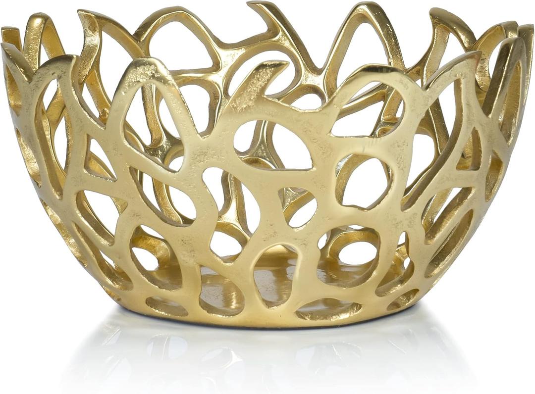 Red Co. 10 Decorative Round Aluminum Golden Branch Reef Centerpiece Bowl