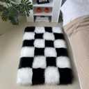 CKLZSAY Faux Fur Rug Three Layer Thick Washable Fluffy Soft Rectangular 2x3 Feet Plush Rug for Living Room Bedroom Sofa Bedside Floor Cushion (Black and White)