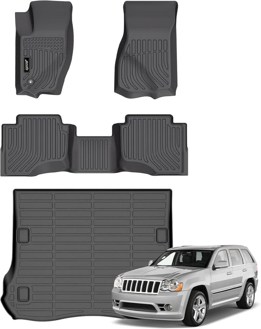 Jenofa-Car Floor Mats & Cargo Liner for Jeep Grand Cherokee 2005-2010 All Weather Floor Mats Set Custom for Jeep Grand Cherokee Full Set Waterproof Durable Floor Liners for Cherokee Accessories Black