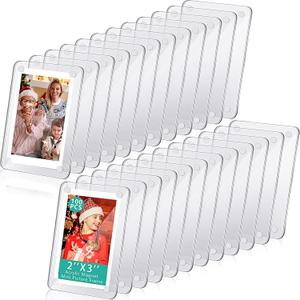 Remerry 24 Pcs Christmas Acrylic Fridge Magnetic Frames for Photos Compatible with Polaroid Instax Mini Pictures Double Sided Clear Fridge Magnetic Frame Xmas Gift for Family Friend 2.36 x 3.54 Inch