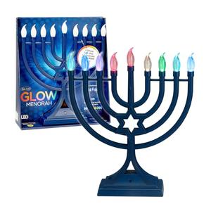 LED Electric Blue Hanukkah Menorah with Special Effects - Battery/USB Powered, Star of David, 4 Lighting/Blinking Modes, Large LED Bulbs, Chanukah Traditional Electric Menorahs - Navy Blue