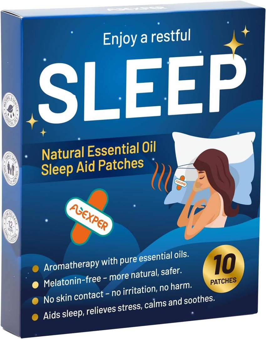 Sleep Patches for Adults, Natural Essential Oil Sleep Aid Patches, Original Aromatherapy Sleep Patch, Safe for Adults & Kids, for Men and Women, Relax & Deep Sleep & Wake Up Refreshed, 10 Patches