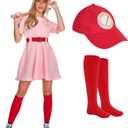 Morph - Pink Baseball Costume - Dottie Baseball Costume - Halloween Costumes For Women - Movie Character Costume Plus Size (M)