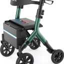WALK MATE Rollator Walker for Seniors 5.3~7ft Tall, Height-Adjustable Seat, Built-in Cable, 10 Inch Wheels, 16.5 lb Lightweight & Compact Folding Design, 300 lb Capacity, Green
