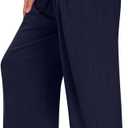 TARSE Womens Summer Linen Palazzo Pants Boho High Waisted Wide Leg Casual Long Lounge Pant Trousers with Pockets (Blue, M)