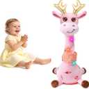 LLUKEME Dancing Talking Giraffe with Golden Antlers Toy, Stuffed Animal Baby Toy Repeating What You Say, Glowing Musical Electronic Giraffe with Golden Anlters Gifts for Toddlers 1-3 Years Old (Pink)
