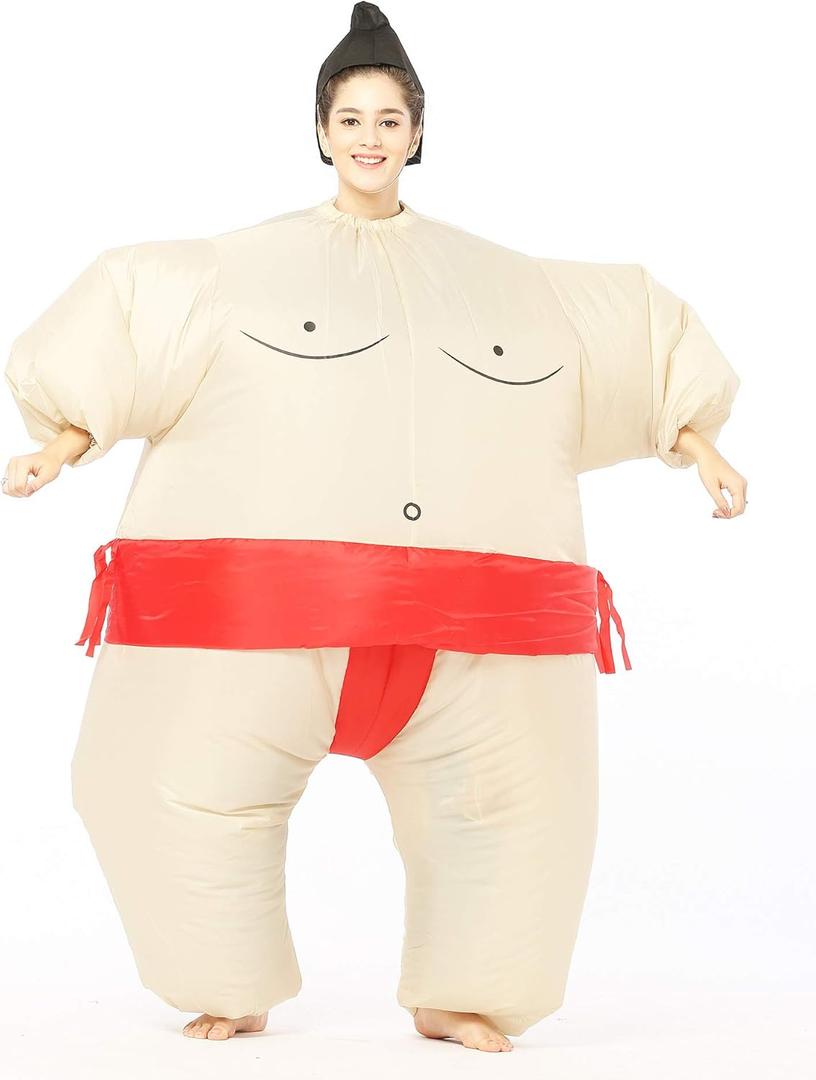 Sumo Wrestling Cosplay Costume, Inflatable, Blow Up Suit, One Size Fits Most Adults for Halloween (Red)