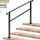 VIVOSUN Outdoor Handrail, 54" x 36" Fits 1-4 Steps, Wrought Iron Stair Railing with Curved Ends, One-Step Assembly, Black