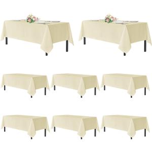 sancua Beige Tablecloths for 6 Foot Rectangle Tables, 8 Pack - Washable Polyester Fabric Table Cloth for Wedding Party, Birthday, Banquet Reception, 54x108 Inch Ivory