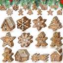 Quzzil 36 Pcs Christmas Gingerbread Ornaments for Tree Mini Snowflake Wooden Hanging Winter Xmas Ornaments with Ropes for Christmas Party Holiday Winter Crafts(Brown,Gingerbread House)