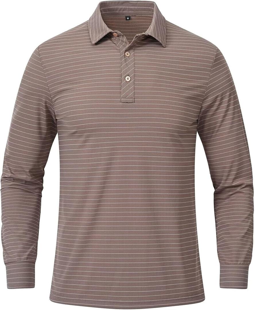 Tyhengta Men's Striped Shirt Long Sleeve Golf Polo Shirts (Green, XL)