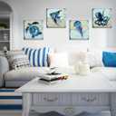 Navy Blue Ocean Animals Wall Art Beach Bathroom Decor Sea Turtle Octopus Jellyfish Canvas Pictures Kids Nursery Room Rustic Sea Fish Poster Artwork for Bedroom Living Room Home Decorations 16x16 4Pcs, 16x16in