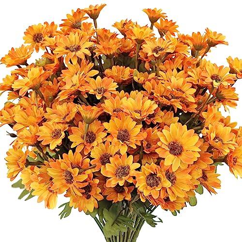 Guagb 7 Bundles Fake Mums Artificial Fall Flowers for Outdoors Silk Daisy Floral Faux Mum Plants for Home Decor Indoor Outside Porch Pots Planters Potted Decorations (Orange)