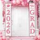 Graduation Decorations 2026, Pink Congrats Grad Banner Porch Door Banners Graduation Party Decorations Class of 2026 GRAD Decor Schools Grades (Pink)