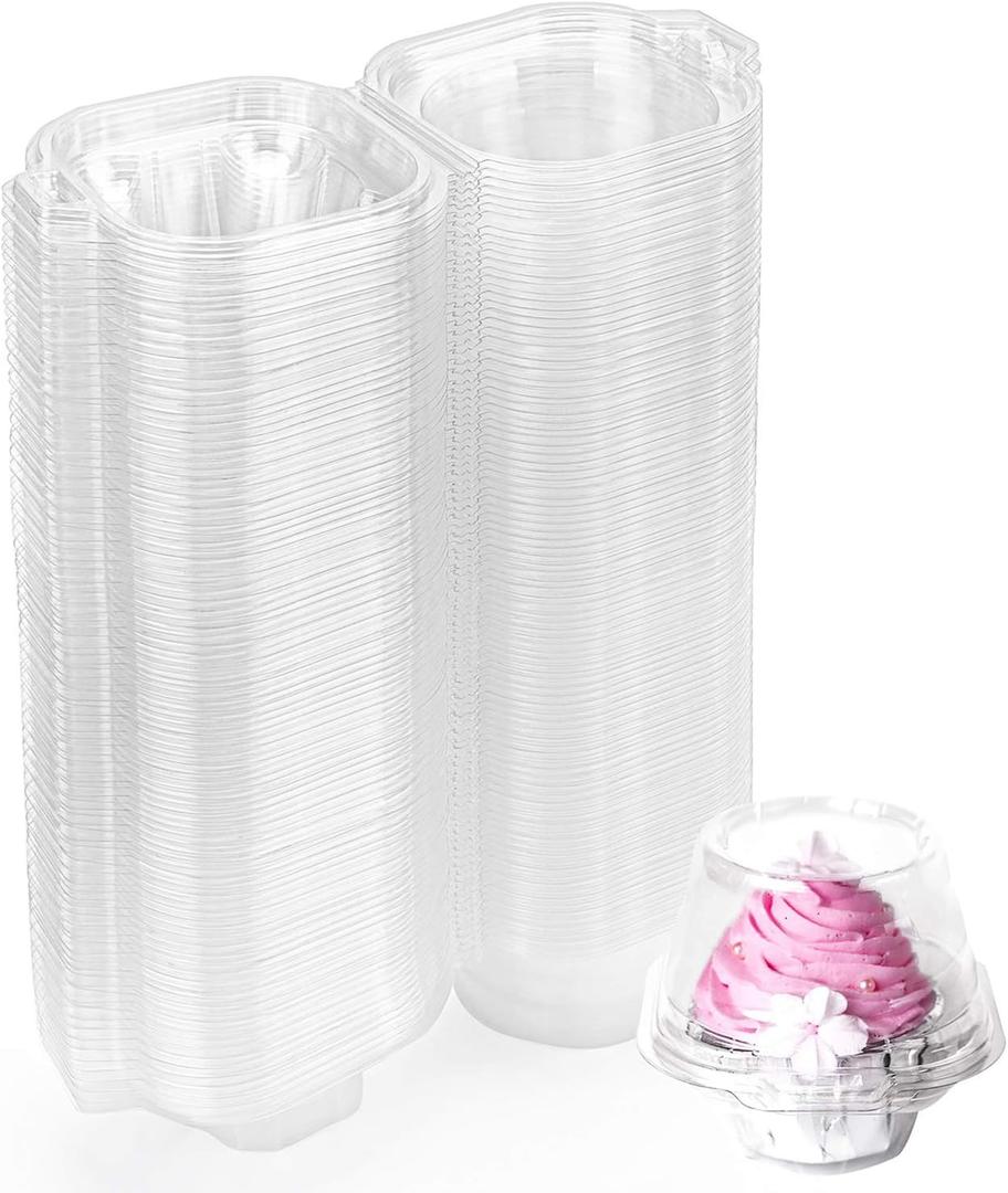 Hedume 120 Pack Individual Cupcake Container, BPA-Free Clear Plastic Single Deep Dome Stackable Individual Cupcake Box for Wedding, Party