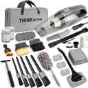 THINKWORK Car Cleaning Kit, Car Detailing Kit Interior Cleaner with High Power Handheld Vacuum, 10Pcs Detailing Brush and Storage Bag, Gray Auto Interior Cleaning Kit for Men, 31pcs With Corded Vacuum