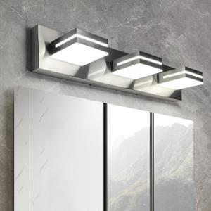 OKELI 3 Light Bathroom Vanity Light Brushed Nickel Modern 24W LED Dimmable Vanity Light Over Mirror 350 Adjustable Lamp Head Cold White 6000K ETL Listed 22Inch