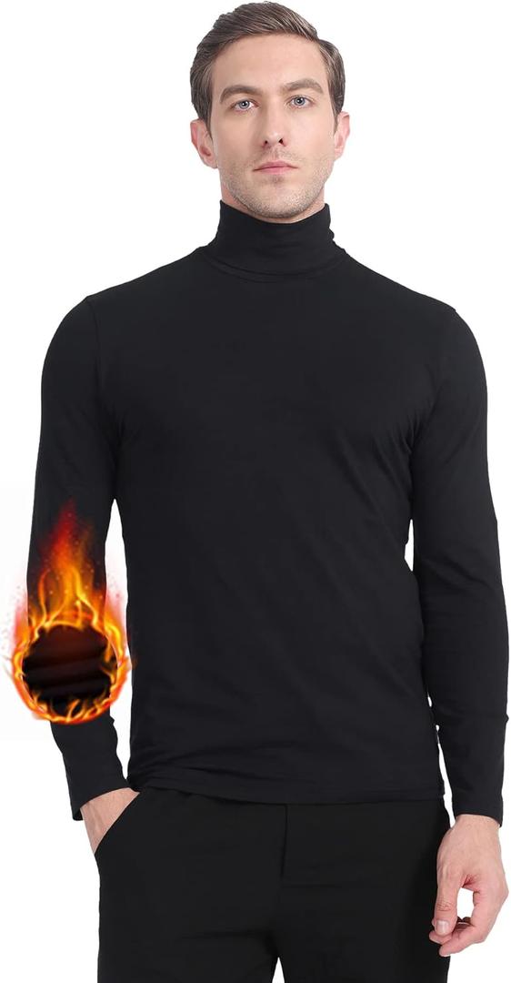 MANCYFIT Mens Thermal Shirts Fleece Lined Top Long Sleeve Base Layer Pullover (Black, S)