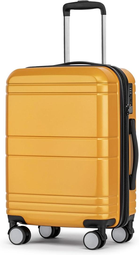 KYME Carry On Luggage 22x14x9 Airline Approved with TSA Lock Hard Shell Carry On Suitcase Lightweight Suitcases with Wheels Small Luggage for Men Women,Carry-On 20 Inch,Yellow