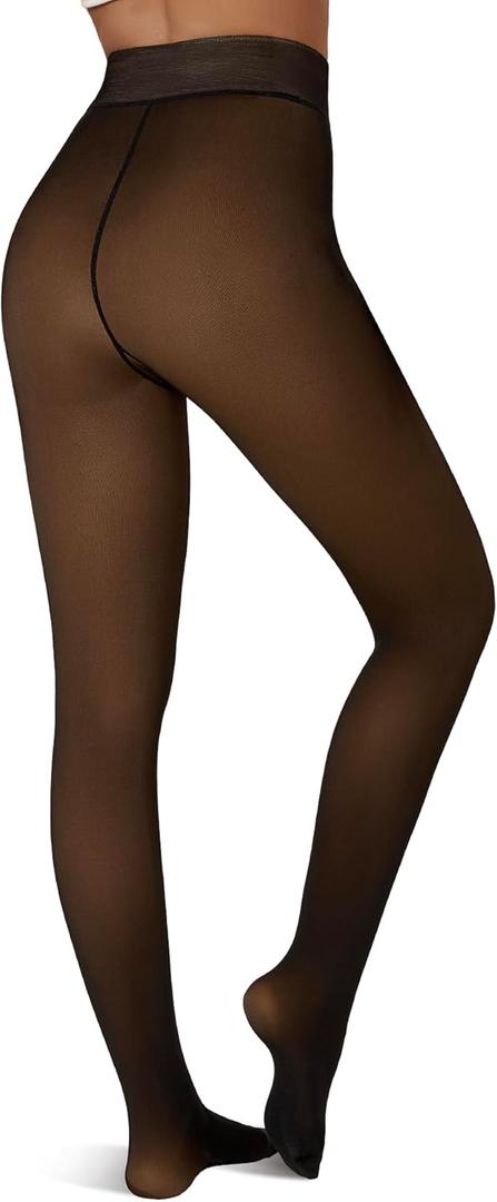 Tournesol Women's Fleece Lined Tights Thermal Pantyhose Fake Translucent Tights Warm Sheer Thick Leggings for Winter (Large-XX-Large, Honey)