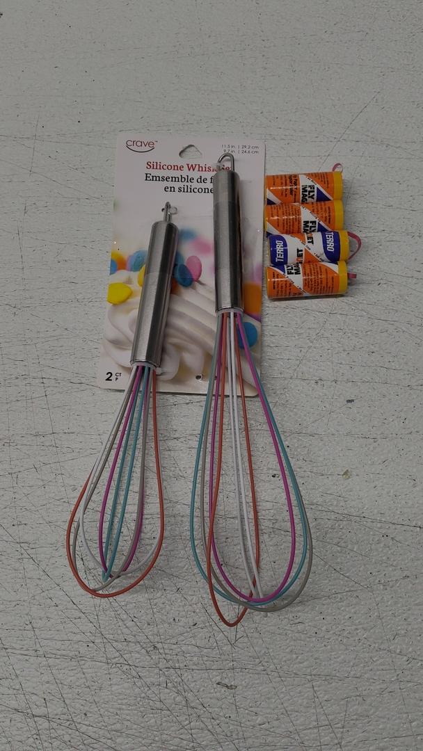 Set of 2: TERRO T518 Fly Trap Indoor Housefly, 4 Pack, Sticky Fly Trap Indoor Hanging + CRAVE Silicone Rainbow Whisk 2ct