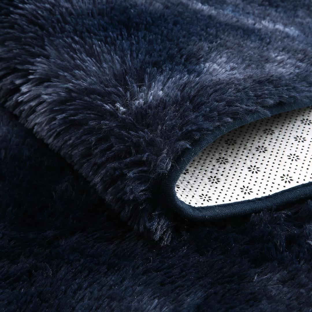 Indoor Modern Area Rug Soft Rugs Shag Rug for Living Room Fuzzy Shaggy Carpet for Bedroom Decor High Pile Solid Color Carpet Easy to Clean Office Rugs Home Decor Tie-dye Navy 6x9Ft