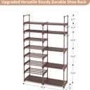 ROJASOP Shoe Rack Organizer, 8-Tier Metal Shoe Rack for Closet Entryway Garage, 26-32 Pairs Tall Shoe Boot Storage Shelf with 15 Hooks, Stackable Large Shoe Stand, Brown