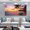 Purple Beach Palm Pictures Canvas Wall Art For Living Room Bedroom Wall Decor,Sunset Wall Art Print Paitnings For Home Decor,Morden Artwork Coconut Tree Canvas Art Ready To Hang-24x48 Inches