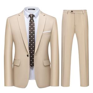 WULFUL Men's 2 Piece Slim Fit Suit Set One Button Blazer Jacket Pants Tuxedo Set for Party, Wedding and Business Light Brown Size L