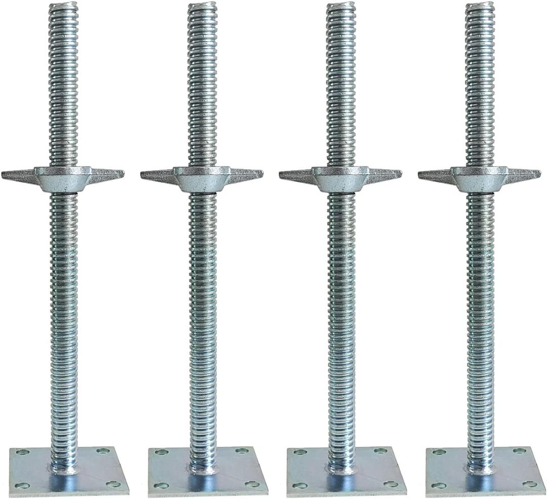 4 Pack Adjustable Leveling Jack Solid Screw Jacks with Base Plate for Baker-Style Scaffolding, Silver