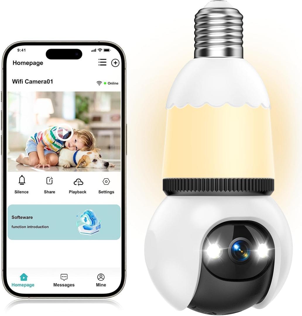 Hawkray Light Bulb Security Camera Wireless Outdoor Indoor-5&2.4GHz Dual Band WiFi,360 Pan-Tilt,2K Color Night Vision,Motion Detection & Siren Alarm,Two-Way Audio