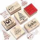6 Pcs Christmas Rubber Stamp Set Merry Christmas Wooden Rubber Stamp Snow Tree Stamps Vintage Wooden Art Stamps for Crafting and DIY Scrapbooking Card Making Hand Book (Retro)