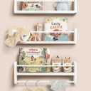 Nursery Book Shelves for Wall Set of 3, White Natural Wood Bookshelf Wall Decor, Small Floating Shelf Organizer for Kids Room, Bedroom, Kitchen Spice Rack (16 inch)