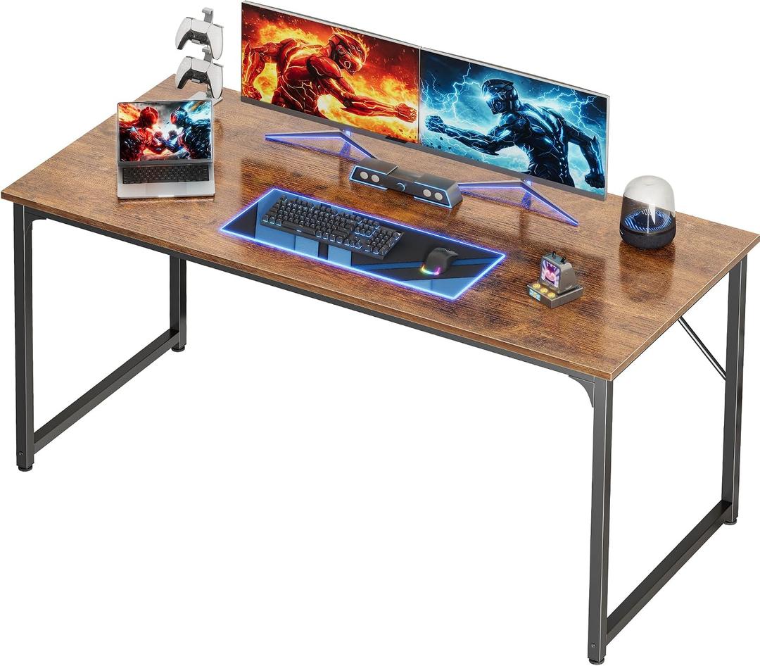PRAISUN 55 X 24 Inch Computer Desk with Deeper Desktop, Gaming Office Writing Work Desk for Home Office, Study, Bedroom, Work from Home, Metal Frame, Rustic Brown, 55*23.6inch