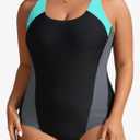 Aqua Eve Plus Size Swimsuits Athletic One Piece Bathing Suit for Women Tummy Control Slimming Swimwear, 16W