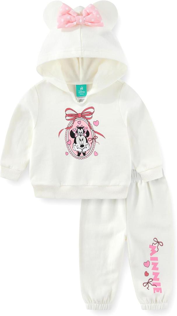Disney Minnie Mouse Baby Girls Hoodie and Pants 2 Piece Set for Newborn and Infant (18 Months, White)