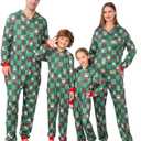 ANGELGGH Family Matching Christmas Onesie Pajamas, Vacation Cute Printed One Piece Pajamas, Xmas Hooded Holiday Sleepwear (Medium, Green Plaid Santa)