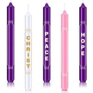 Tondiamo 5 Pieces Christmas Advent Candles with Words Christ, Peace, Joy, Hope White Advent Wreath Candlestick Christmas Advent Candle Taper Candles Purple Candle for Church Advent Wreath Decor