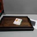 Tray Table for Bed, Bamboo Breakfast Serving Tray with Folding Legs and Handles, Laptop and Snack Bed Table with Cross Bar & Media Slot, Dark Brown with Black Legs, for Bedroom, Sofa, Kitchen