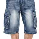 Men's 3/4 Cargo Biker Jean Shorts Vintage Distressed Denim Shorts Casual Multi-Pocket Short Pants (Blue, 32)
