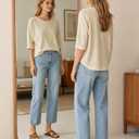 Fanway&EC Women's Casual Summer Tops 3/4 Sleeve Crew Neck T Shirts Loose Fit Tunic Blouses Tee Light Apricot (Beige, XXL)