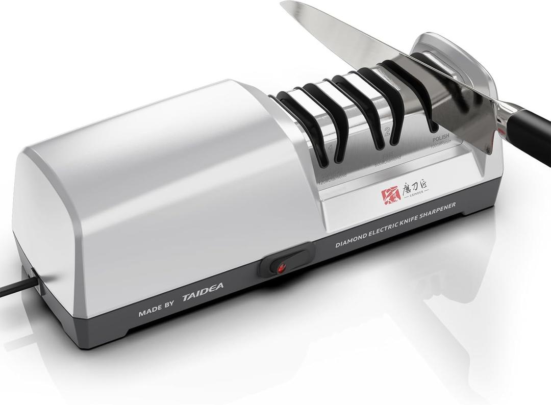 Electric Knife Sharpener - Professional Knife Sharpening Tool with Diamond Abrasives and Precision Angle Guides 3 Stage Slots Knife Sharpener Electric for Metal Ceramic Kitchen Knives (Normal)