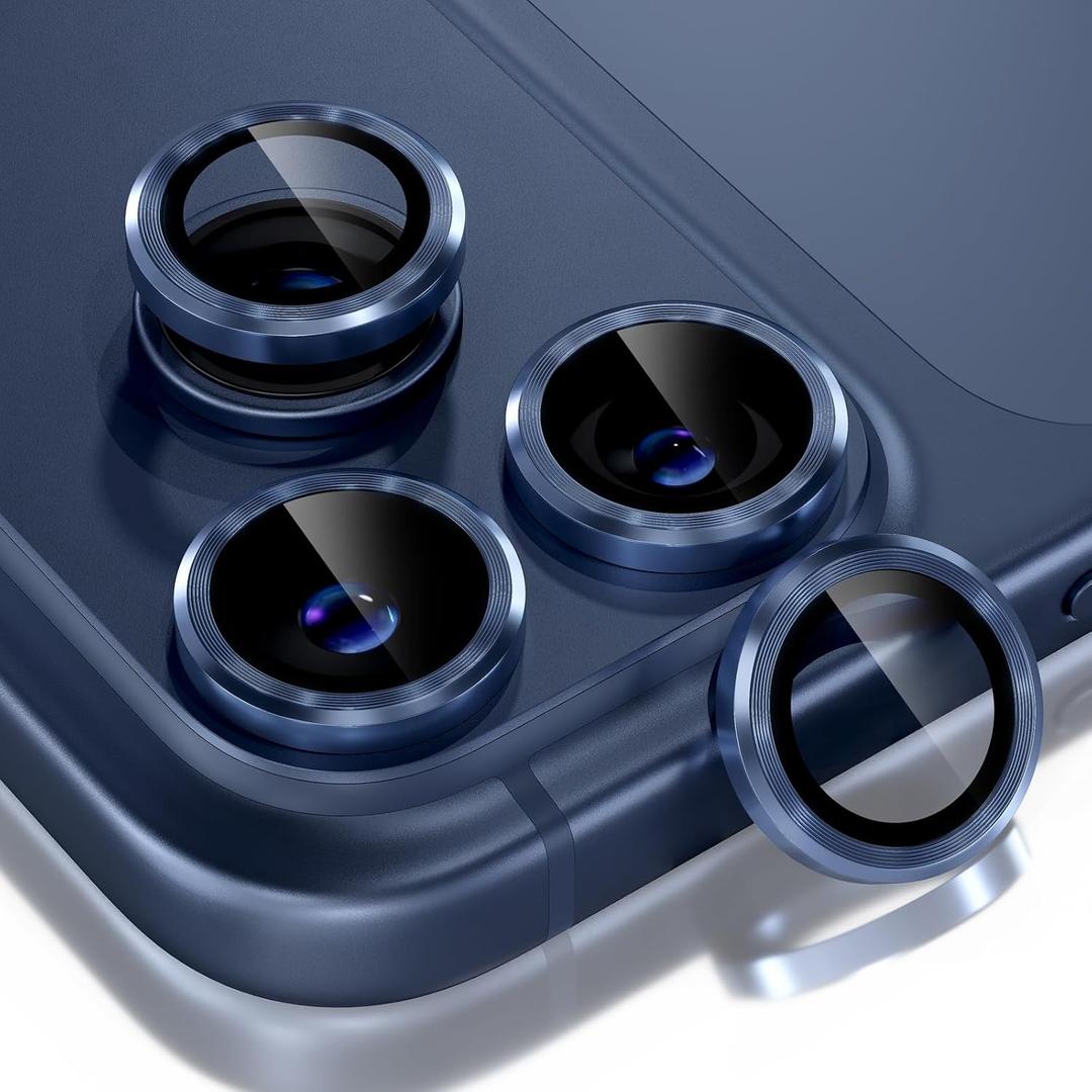 Choiche Compatible for iPhone 17 Pro/iPhone 17 Pro Max Camera Lens Protector, 9H Tempered Glass Camera Cover Screen Protector Metal Ring Decoration Accessories (Blue)