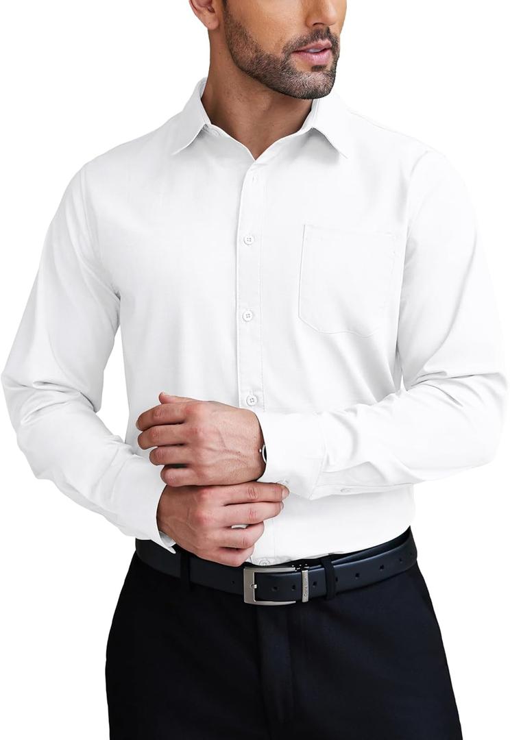 COOFANDY Mens Dress Shirts Wrinkle Free Long Sleeve Button Down Shirts Formal Business Shirt (X-Large, White)