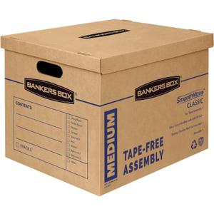 Bankers Box Medium Classic Moving Box 8 Pack, Reinforced Handles, Tape-Free Assembly, Box with Lid, 19-in x 14.5-in x 15.5-in (7717201)